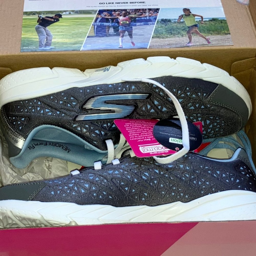 Sketchers GOFIT 2 Go Fit Presto Memory Foam Sneakers Shoes 8.5 Charcoal/Blue - Picture 2 of 16